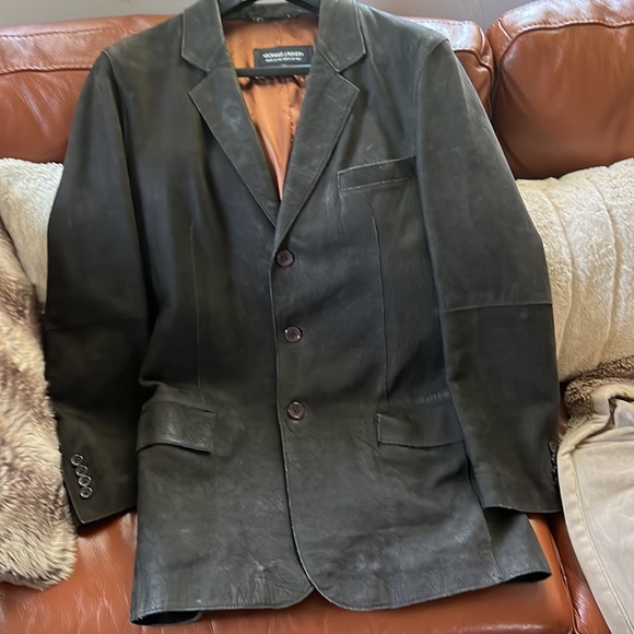 Vintage Donald J Pliner  Italian leather Sport Jacket  Dark Brown 52 R - Picture 2 of 10